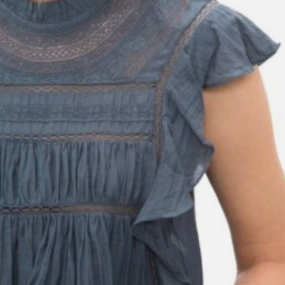 Isabel Marant Étoile Lace Ruffle Blouse Blue Size 34 Boho Cotton Top - Picture 2 of 14
